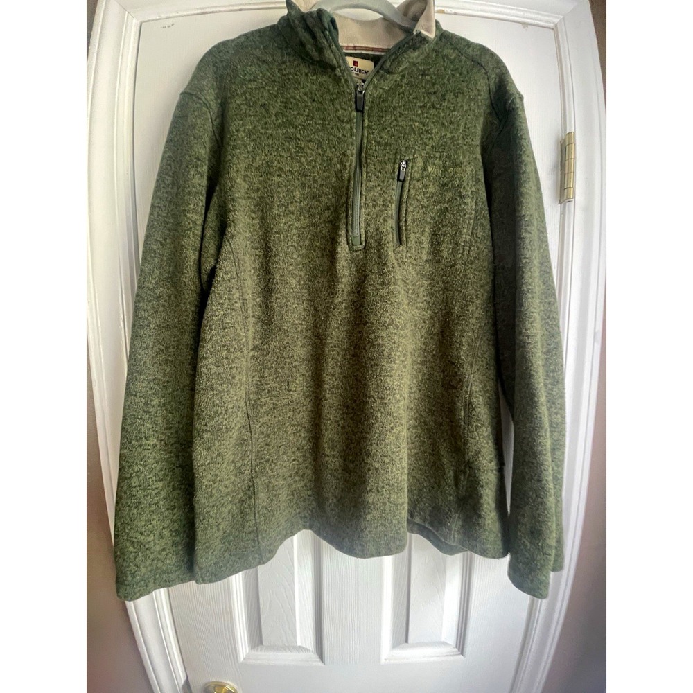 Woolrich Men's L Green Solid Polyester Fleece 1/4 Zip Mock Neck Sweatshirt